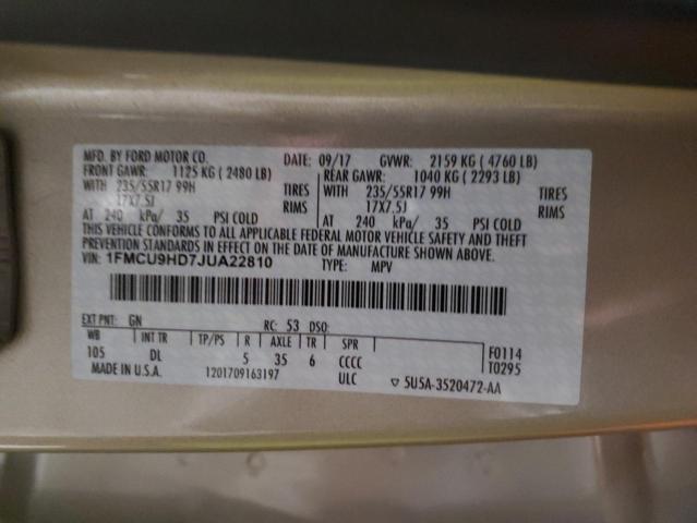 1FMCU9HD7JUA22810 - 2018 FORD ESCAPE SEL 米色 照片 14