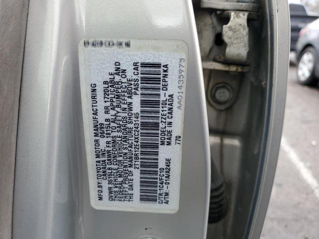 2T1BR12E4XC243145 - 1999 TOYOTA COROLLA VE SILVER photo 12