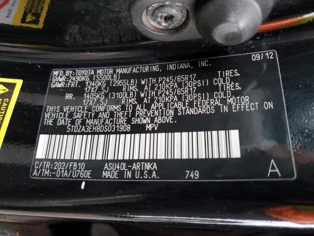 5TDZA3EH8DS031908 - 2013 TOYOTA HIGHLANDER BASE Қара фото 13