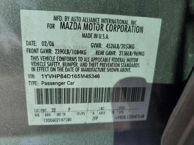 1YVHP84D165M45346 - 2006 MAZDA 6 S GRAY photo 12