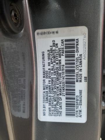 2T1KR32E14C187916 - 2004 TOYOTA COROLLA MA XR GRAY photo 13