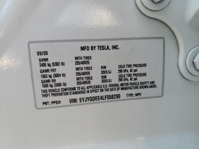 5YJYGDEE4LF058290 - 2020 TESLA MODEL Y 白色 照片 13