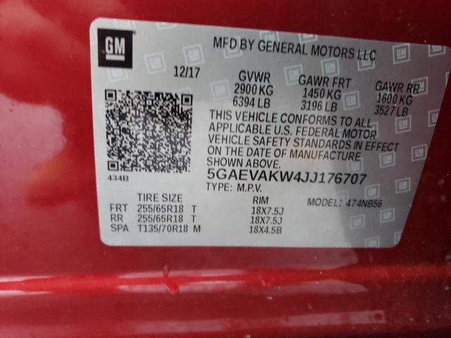 5GAEVAKW4JJ176707 - 2018 BUICK ENCLAVE ESSENCE 红色 照片 13