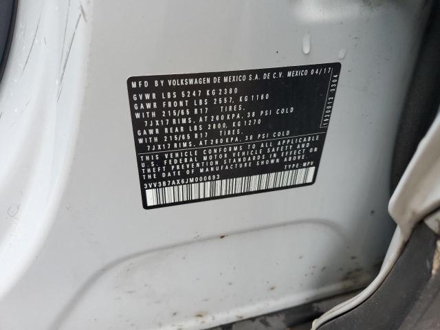 3VV3B7AX6JM000693 - 2018 VOLKSWAGEN TIGUAN SE Սպիտակ լուսանկար 13