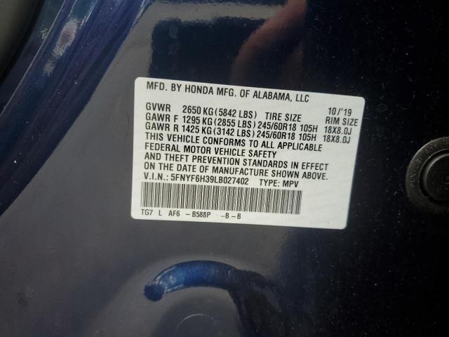 5FNYF6H39LB027402 - 2020 HONDA PILOT EX BLUE photo 13