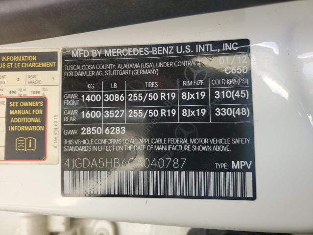 4JGDA5HB6CA040787 - 2012 MERCEDES-BENZ ML 350 4MATIC WHITE photo 13