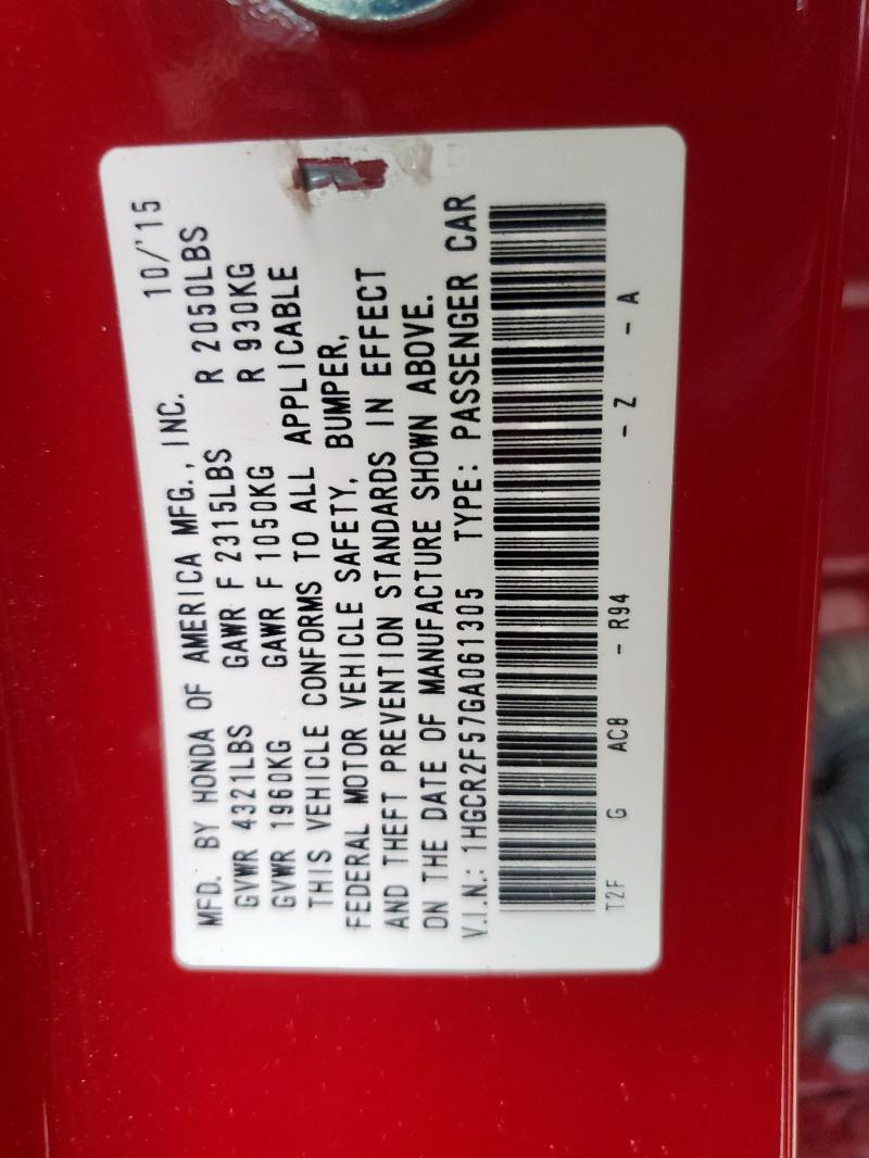 1HGCR2F57GA061305 - 2016 HONDA ACCORD SPORT წითელი ფოტო 13