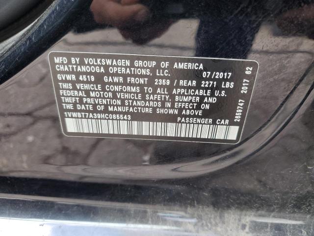 1VWBT7A39HC085543 - 2017 VOLKSWAGEN PASSAT SE შავი ფოტო 12