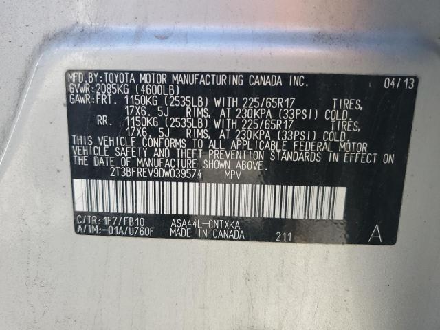 2T3BFREV9DW039574 - 2013 TOYOTA RAV4 LE ვერცხლისფერი ფოტო 13