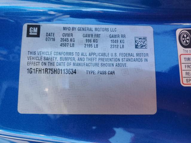 1G1FH1R75H0113634 - 2017 CHEVROLET CAMARO SS BLUE photo 12