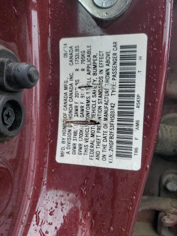 2HGFB2F53FH503742 - 2015 HONDA CIVIC LX MAROON photo 12