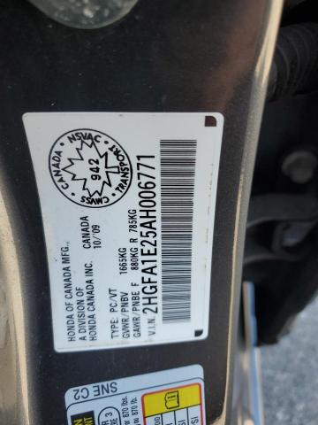 2HGFA1E25AH006771 - 2010 HONDA CIVIC DX GRAY photo 12