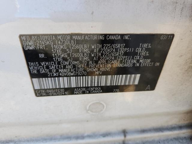 2T3KF4DV0BW079270 - 2011 TOYOTA RAV4 WHITE photo 12