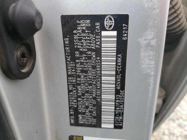 4T1BE46K57U688554 - 2007 TOYOTA CAMRY CE SILVER photo 12