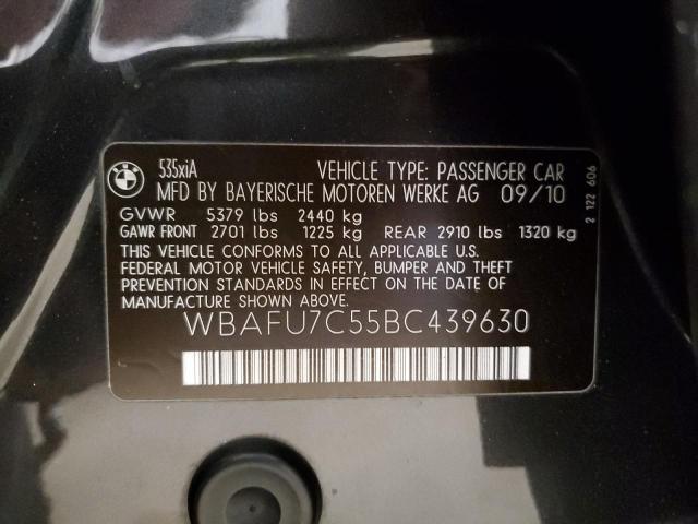 WBAFU7C55BC439630 - 2011 BMW 535 XI GRAY photo 12