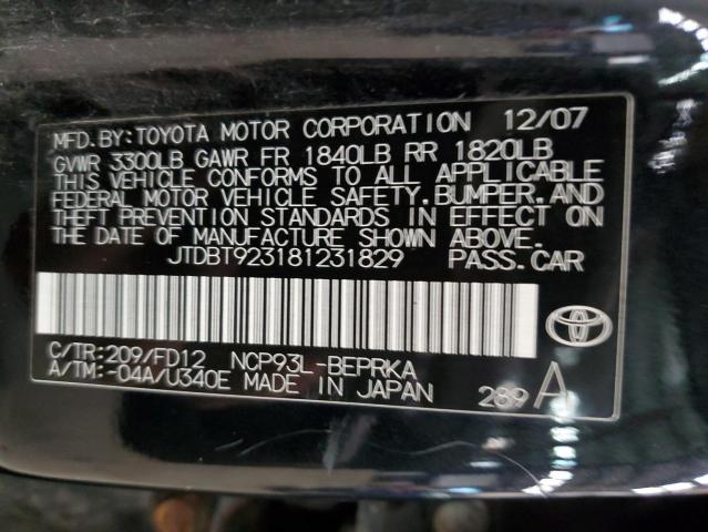 JTDBT923181231829 - 2008 TOYOTA YARIS BLACK photo 12