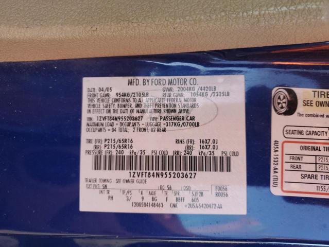 1ZVFT84N955203627 - 2005 FORD MUSTANG BLUE photo 12