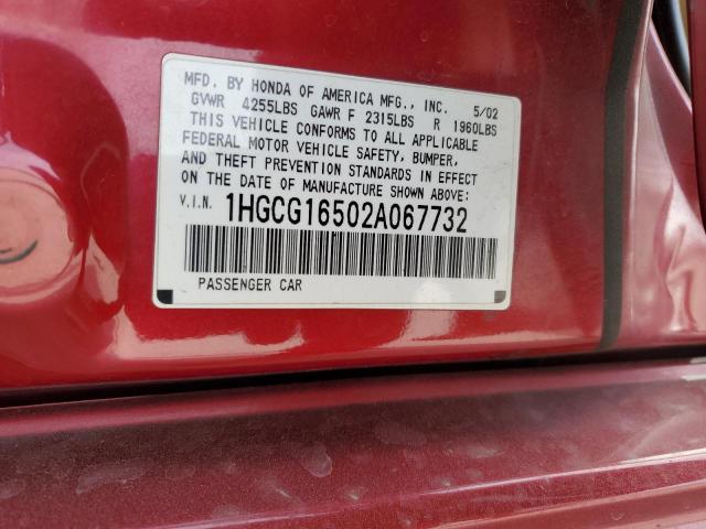 1HGCG16502A067732 - 2002 HONDA ACCORD EX BURGUNDY photo 13