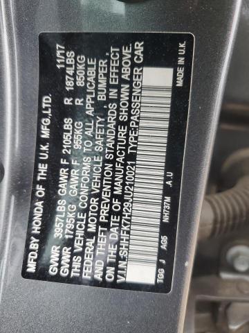 SHHFK7H29JU210021 - 2018 HONDA CIVIC LX ნაცრისფერი ფოტო 12