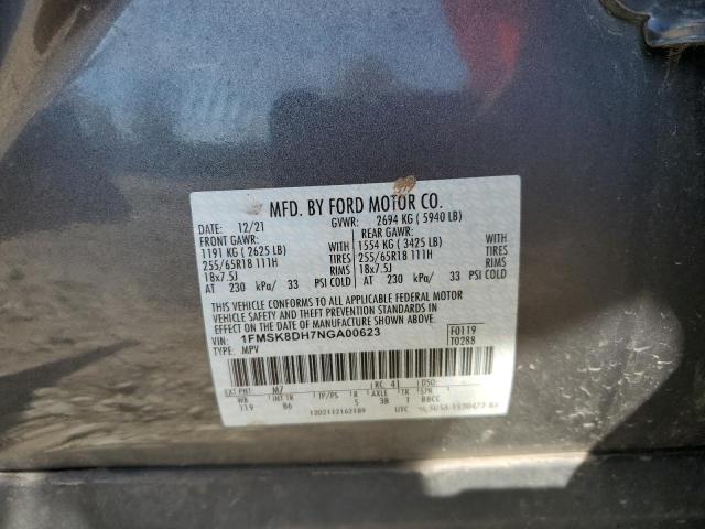 1FMSK8DH7NGA00623 - 2022 FORD EXPLORER XLT 灰色 照片 13