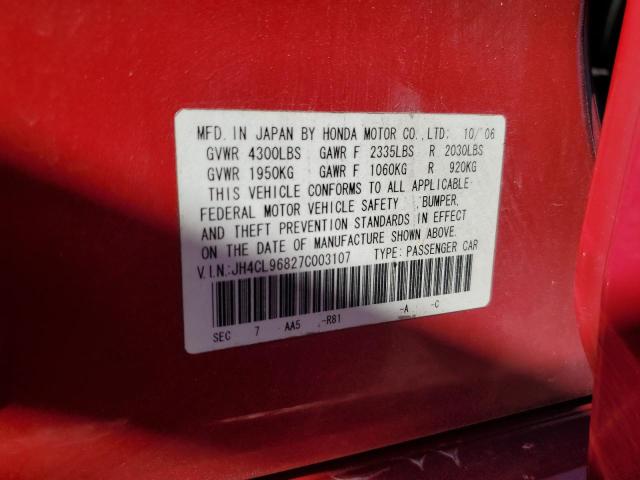 JH4CL96827C003107 - 2007 ACURA TSX RED photo 12