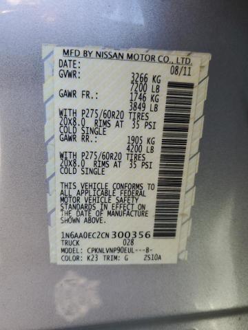 1N6AA0EC2CN300356 - 2012 NISSAN TITAN S SILVER photo 12