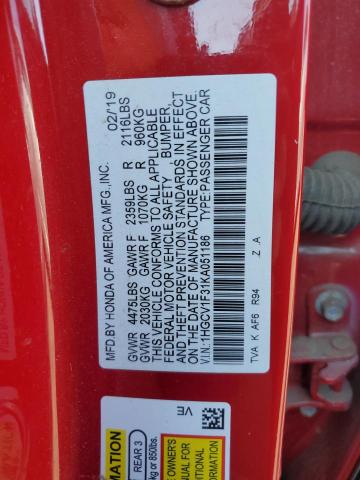 1HGCV1F31KA051186 - 2019 HONDA ACCORD SPORT ბურგუნდია ფოტო 12