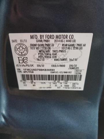 1FMCU0D75BKB30593 - 2011 FORD ESCAPE XLT BLUE photo 12