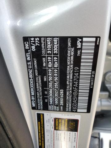 4JGDA5HB6FA470419 - 2015 MERCEDES-BENZ ML 350 4MATIC SILVER photo 13