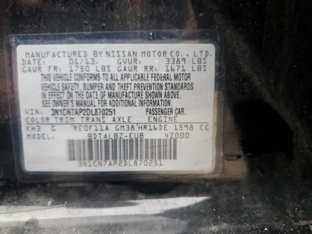 3N1CN7AP2DL870251 - 2013 NISSAN VERSA S BLACK photo 12