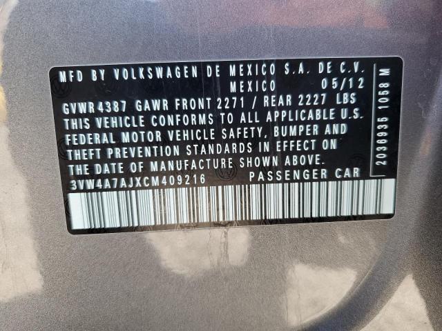 3VW4A7AJXCM409216 - 2012 VOLKSWAGEN JETTA GLI GRAY photo 12
