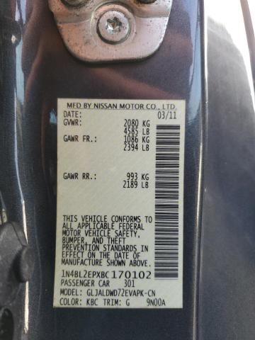 1N4BL2EPXBC170102 - 2011 NISSAN ALTIMA SR GRAY photo 12