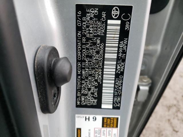 JTDKARFU4G3028686 - 2016 TOYOTA PRIUS SILVER photo 12