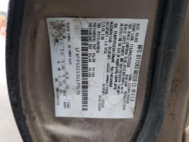 1FAFP55S53G139698 - 2003 FORD TAURUS SES TAN photo 12