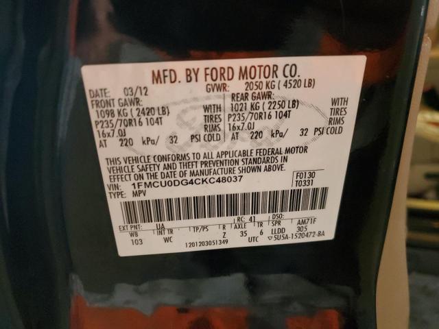 1FMCU0DG4CKC48037 - 2012 FORD ESCAPE XLT BLACK photo 13