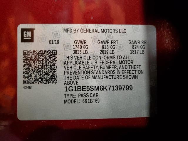 1G1BE5SM6K7139799 - 2019 CHEVROLET CRUZE LT RED photo 12