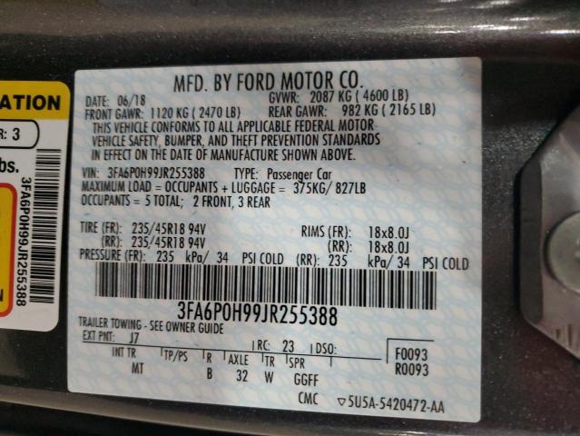 3FA6P0H99JR255388 - 2018 FORD FUSION SE ნაცრისფერი ფოტო 12