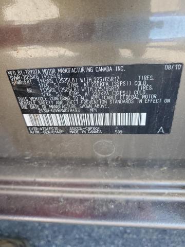 2T3BF4DV6AW078493 - 2010 TOYOTA RAV4 GRAY photo 12