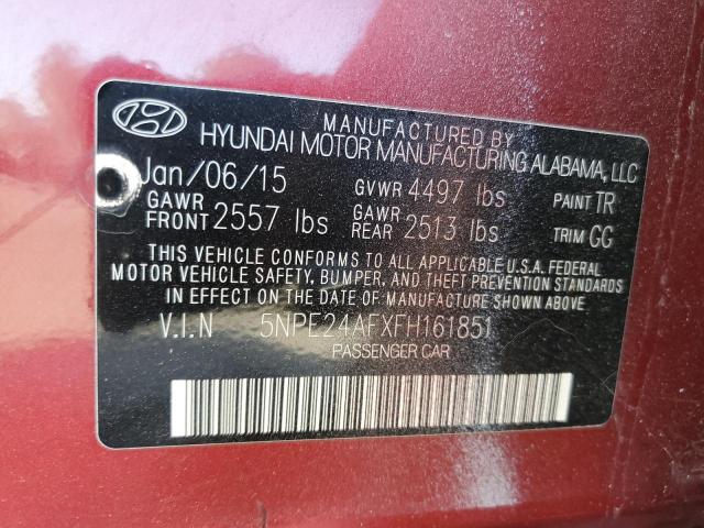 5NPE24AFXFH161851 - 2015 HYUNDAI SONATA SE RED photo 12