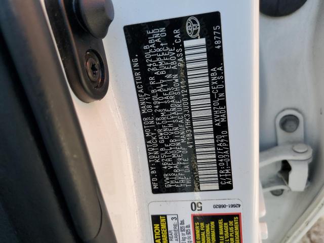 4T1B31HK3JU001211 - 2018 TOYOTA CAMRY LE WHITE photo 12