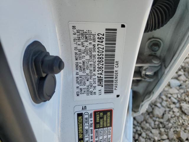 JHMFA36268S027462 - 2008 HONDA CIVIC HYBRID WHITE photo 12