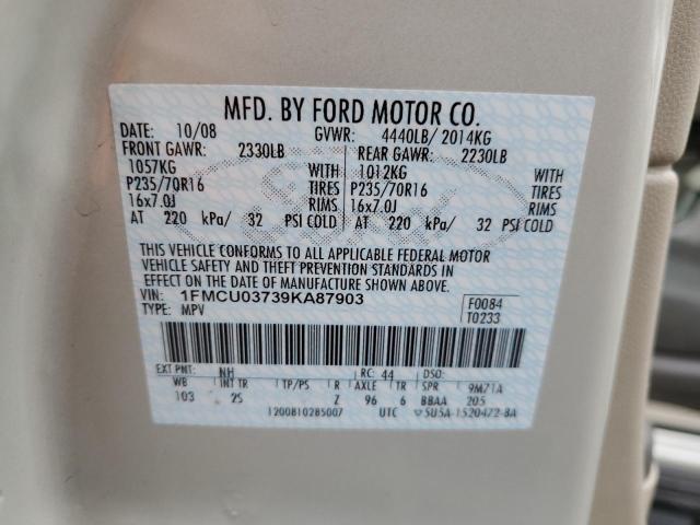 1FMCU03739KA87903 - 2009 FORD ESCAPE XLT BEIGE photo 13