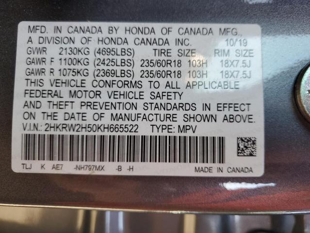 2HKRW2H50KH665522 - 2019 HONDA CR-V EX Gris photo 14