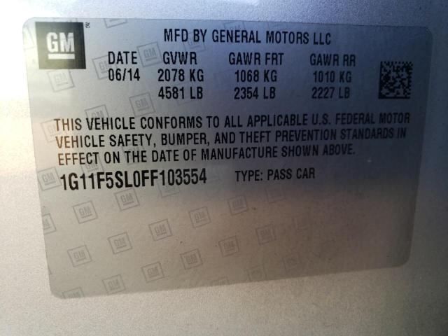 1G11F5SL0FF103554 - 2015 CHEVROLET MALIBU LTZ ვერცხლისფერი ფოტო 12