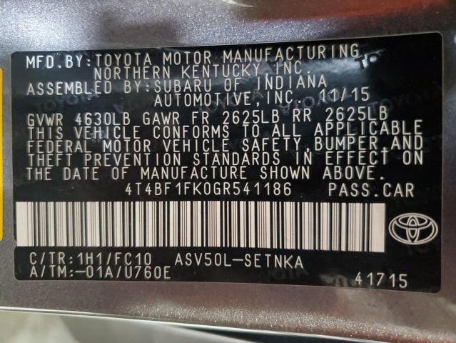 4T4BF1FK0GR541186 - 2016 TOYOTA CAMRY LE 灰色 照片 13