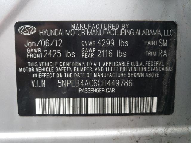 5NPEB4AC6CH449786 - 2012 HYUNDAI SONATA GLS SILVER photo 13