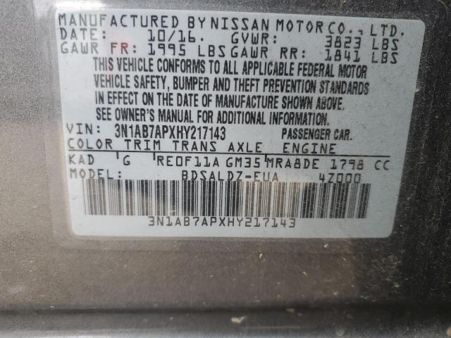 3N1AB7APXHY217143 - 2017 NISSAN SENTRA S GRAY photo 12