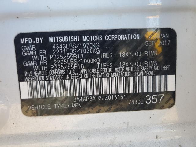 JA4AP3AU3JZ015151 - 2018 MITSUBISHI OUTLANDER ES თეთრი ფოტო 12
