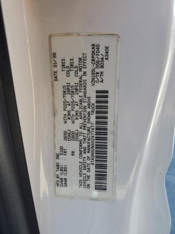 4TASN92NXXZ477477 - 1999 TOYOTA TACOMA XTRACAB PRERUNNER WHITE photo 12