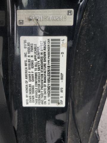 1HGEM21185L032618 - 2005 HONDA CIVIC DX VP Noir photo 13